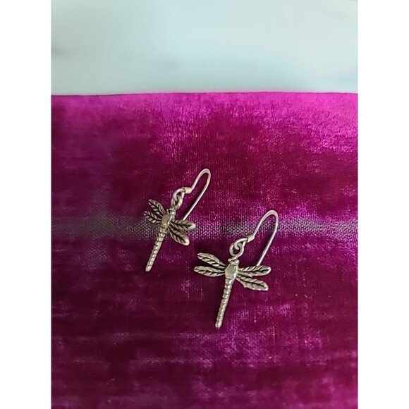 925 Dragonfly Dangling Pierced Earrings Vintage - Picture 2 of 10